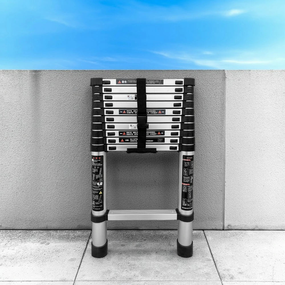 GROVIA Aluminium Telescopic Ladder 10/11 Step - Lightweight, Anti-Slip Base, Foldable & Space-Saving Design