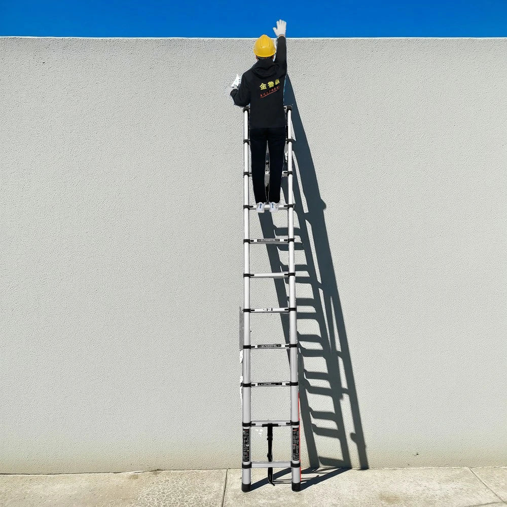 GROVIA Aluminium Telescopic Ladder 10/11 Step - Lightweight, Anti-Slip Base, Foldable & Space-Saving Design