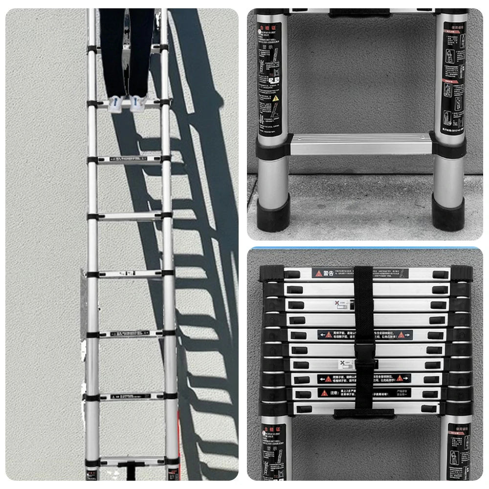 GROVIA Aluminium Telescopic Ladder 10/11 Step - Lightweight, Anti-Slip Base, Foldable & Space-Saving Design