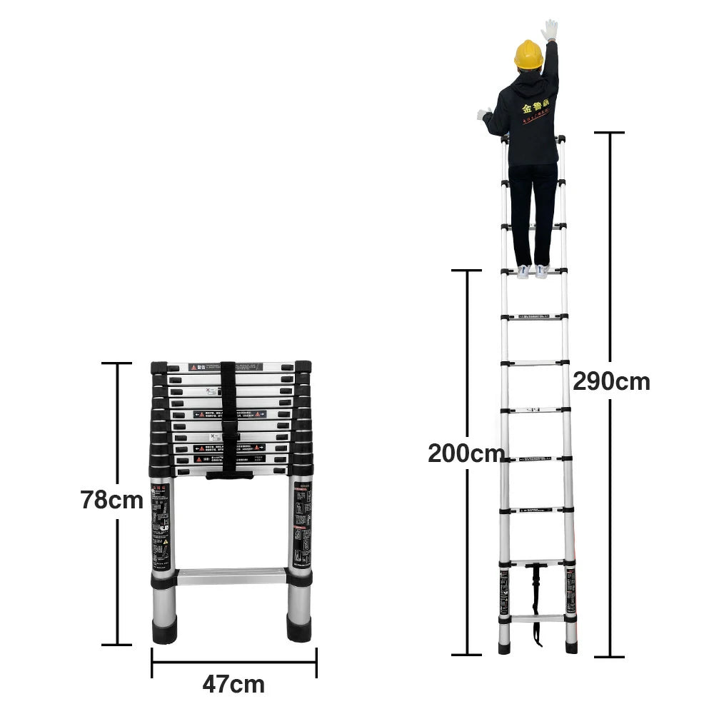 GROVIA Aluminium Telescopic Ladder 10/11 Step - Lightweight, Anti-Slip Base, Foldable & Space-Saving Design