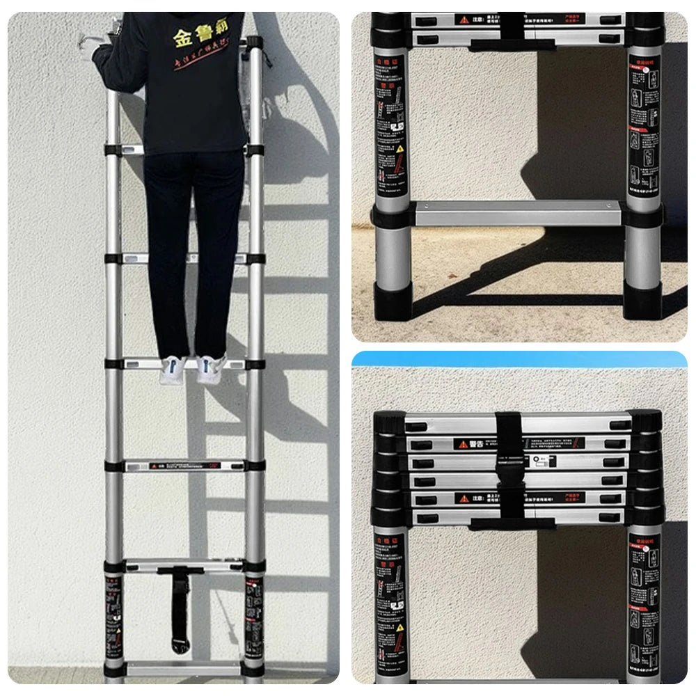 GROVIA Aluminium Telescopic Ladder 7/9 Step - Lightweight, Anti-Slip Base, Foldable & Space-Saving Design