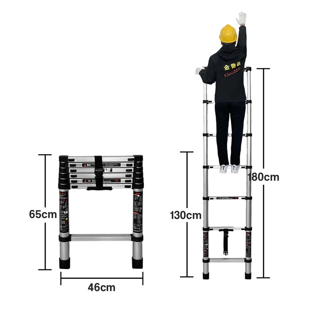 GROVIA Aluminium Telescopic Ladder 7/9 Step - Lightweight, Anti-Slip Base, Foldable & Space-Saving Design