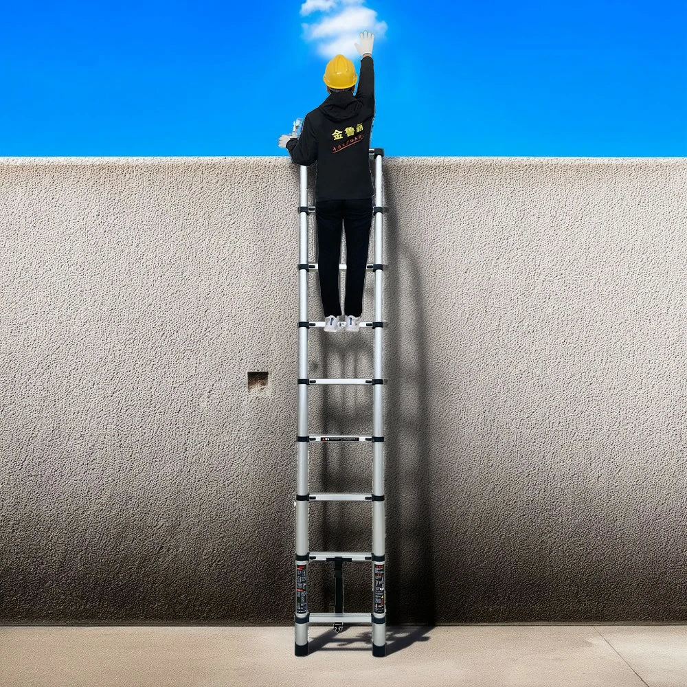 GROVIA Aluminium Telescopic Ladder 7/9 Step - Lightweight, Anti-Slip Base, Foldable & Space-Saving Design