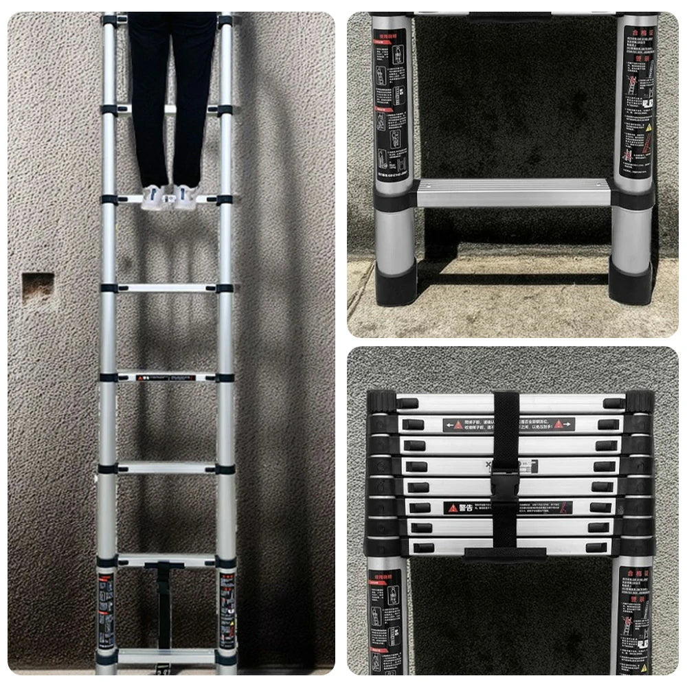 GROVIA Aluminium Telescopic Ladder 7/9 Step - Lightweight, Anti-Slip Base, Foldable & Space-Saving Design