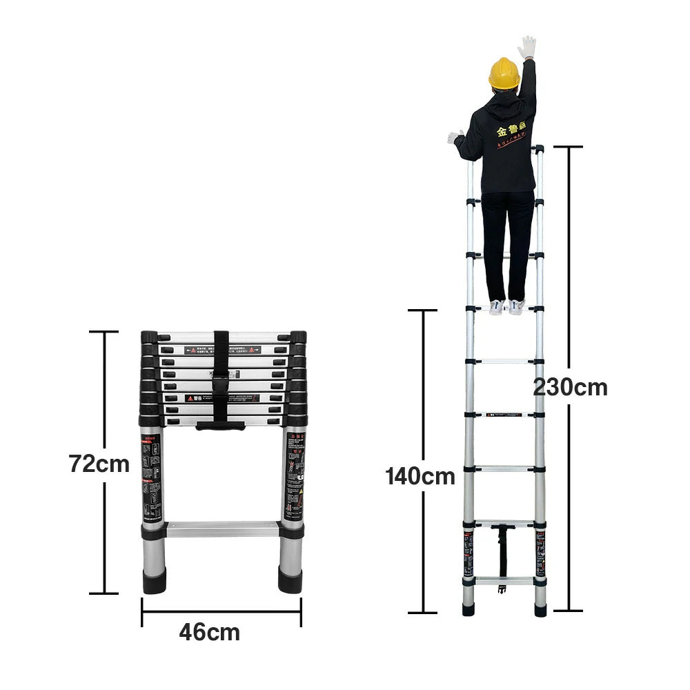 GROVIA Aluminium Telescopic Ladder 7/9 Step - Lightweight, Anti-Slip Base, Foldable & Space-Saving Design