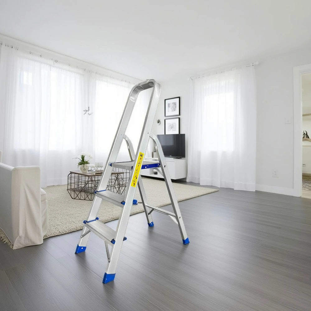 GROVIA Aluminium Step Ladder with Handrail 3/4/5 Step - Wide Anti-Slip Pedals, Foldable & Space-Saving Design