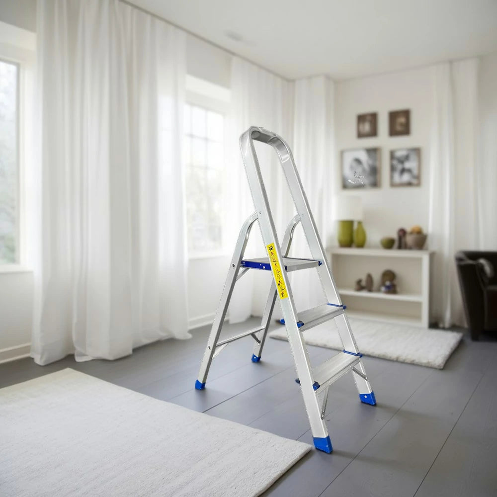 GROVIA Aluminium Step Ladder with Handrail 3/4/5 Step - Wide Anti-Slip Pedals, Foldable & Space-Saving Design