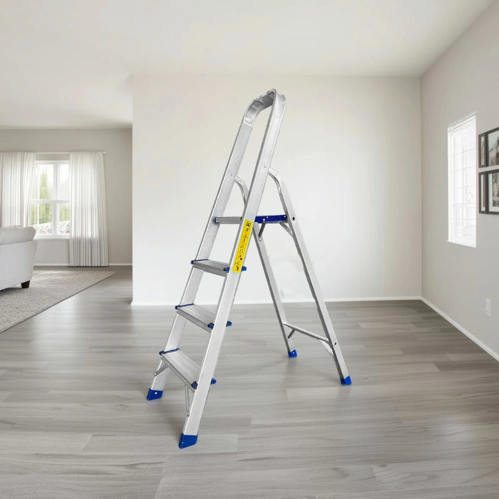 GROVIA Aluminium Step Ladder with Handrail 3/4/5 Step - Wide Anti-Slip Pedals, Foldable & Space-Saving Design
