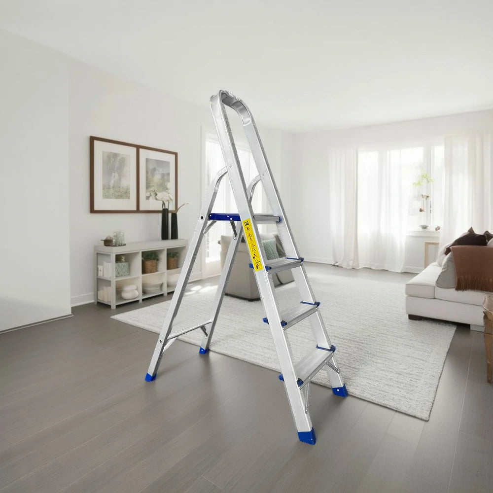 GROVIA Aluminium Step Ladder with Handrail 3/4/5 Step - Wide Anti-Slip Pedals, Foldable & Space-Saving Design