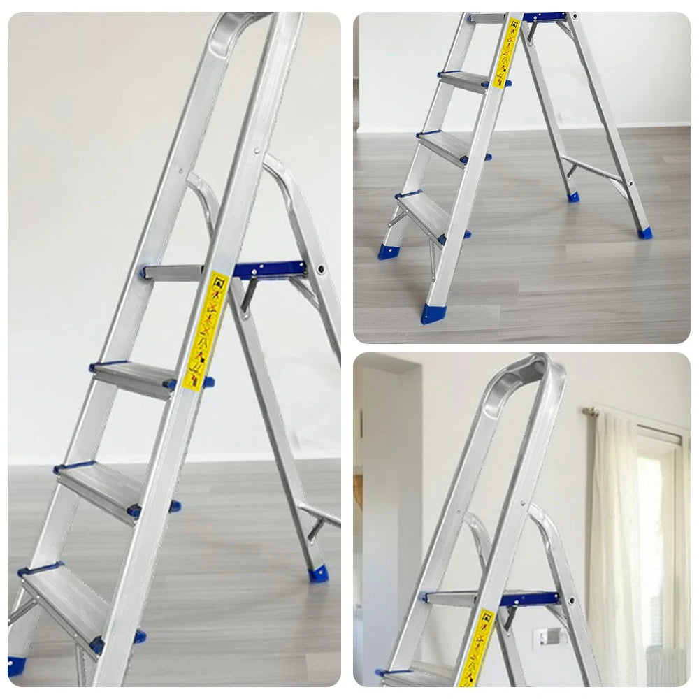 GROVIA Aluminium Step Ladder with Handrail 3/4/5 Step - Wide Anti-Slip Pedals, Foldable & Space-Saving Design
