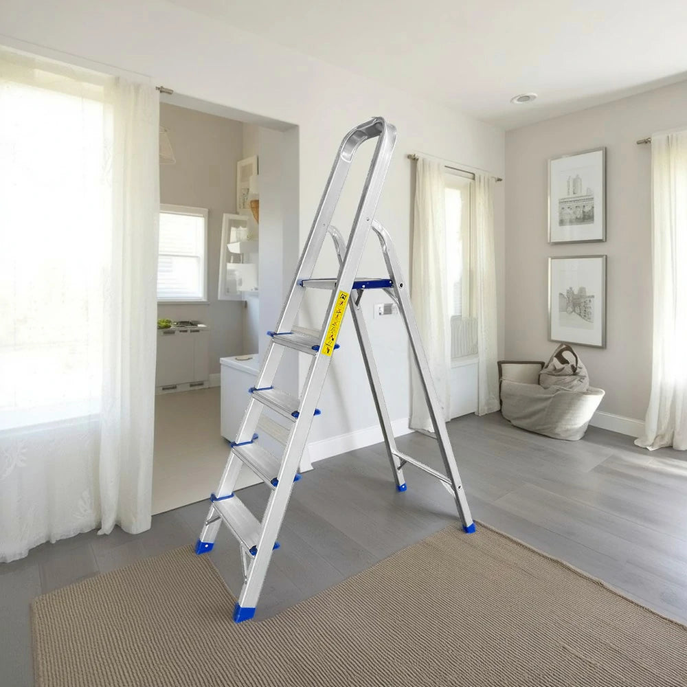 GROVIA Aluminium Step Ladder with Handrail 3/4/5 Step - Wide Anti-Slip Pedals, Foldable & Space-Saving Design
