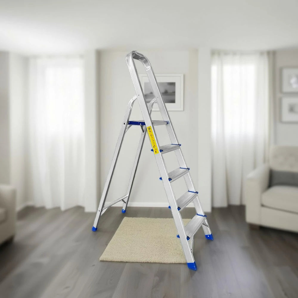 GROVIA Aluminium Step Ladder with Handrail 3/4/5 Step - Wide Anti-Slip Pedals, Foldable & Space-Saving Design