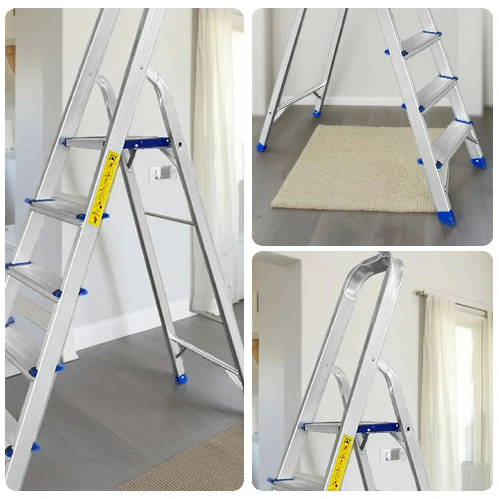 GROVIA Aluminium Step Ladder with Handrail 3/4/5 Step - Wide Anti-Slip Pedals, Foldable & Space-Saving Design