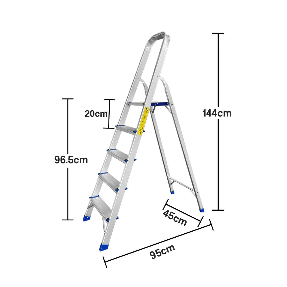 GROVIA Aluminium Step Ladder with Handrail 3/4/5 Step - Wide Anti-Slip Pedals, Foldable & Space-Saving Design