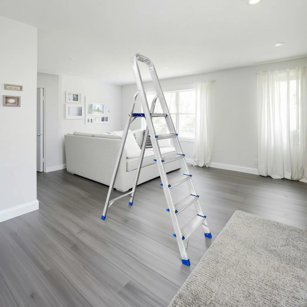 GROVIA Aluminium Step Ladder with Handrail 6/7 Step - Wide Anti-Slip Pedals, Foldable & Space-Saving Design
