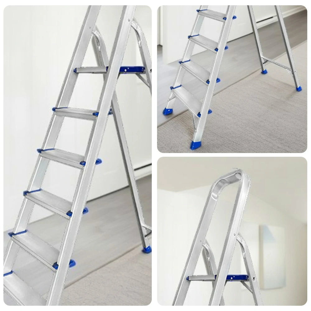 GROVIA Aluminium Step Ladder with Handrail 6/7 Step - Wide Anti-Slip Pedals, Foldable & Space-Saving Design