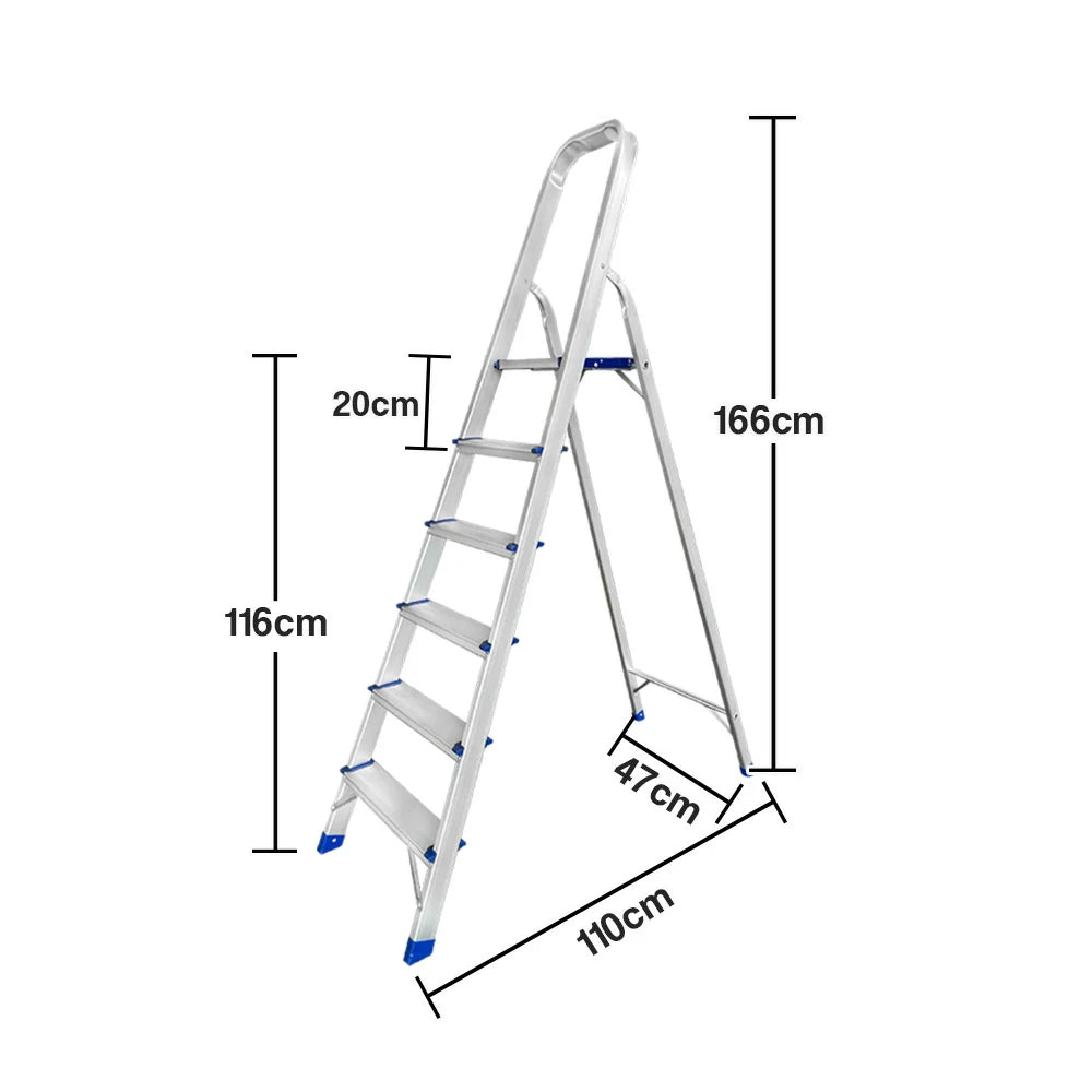 GROVIA Aluminium Step Ladder with Handrail 6/7 Step - Wide Anti-Slip Pedals, Foldable & Space-Saving Design