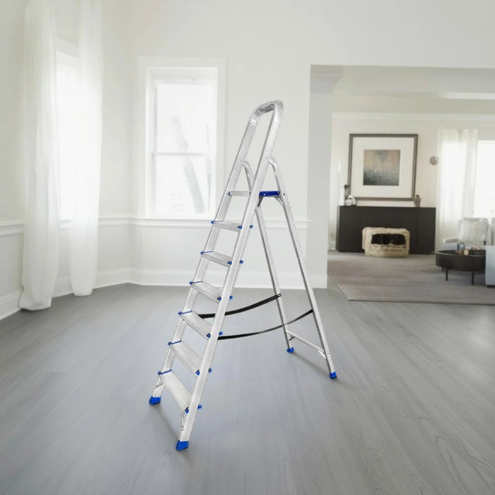 GROVIA Aluminium Step Ladder with Handrail 6/7 Step - Wide Anti-Slip Pedals, Foldable & Space-Saving Design