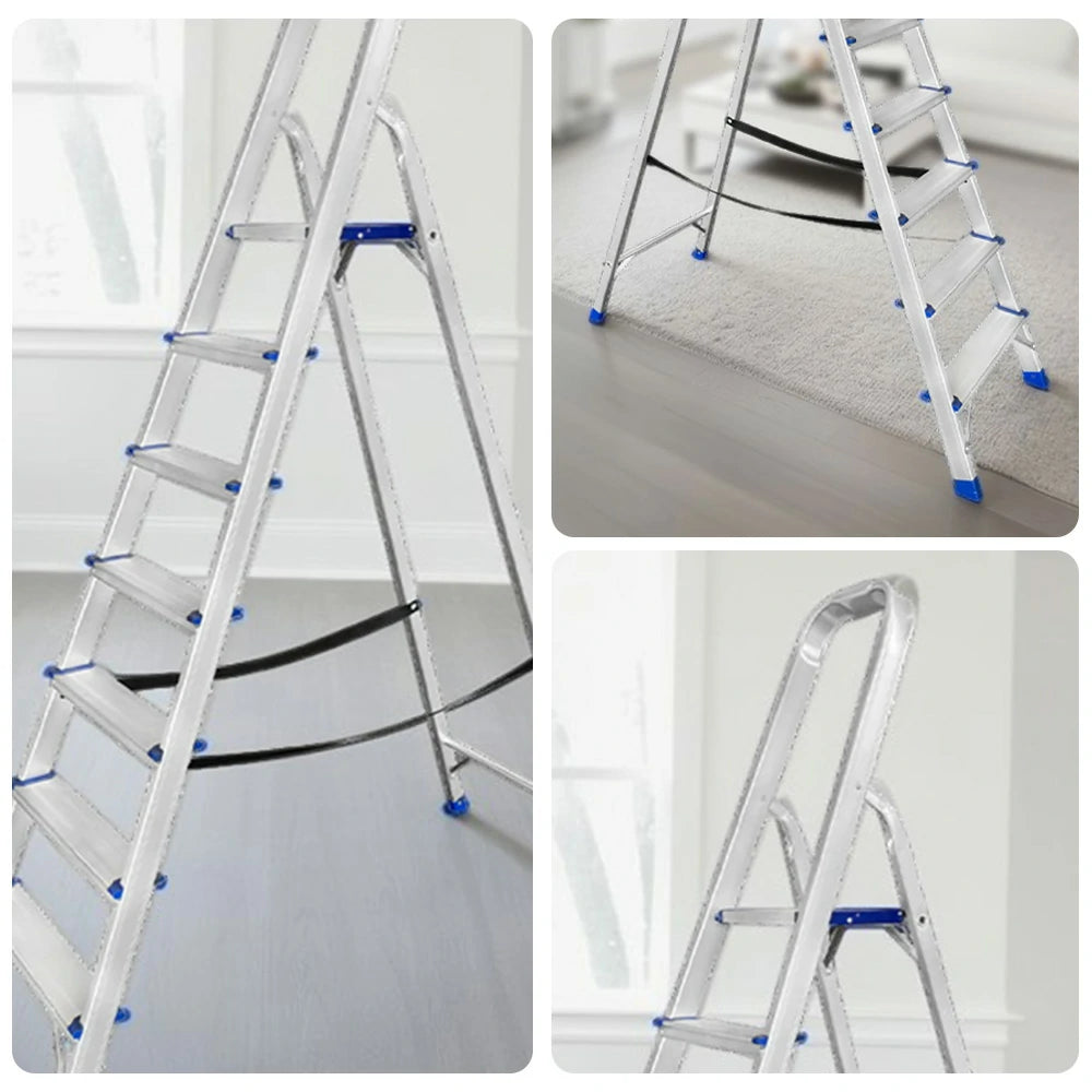 GROVIA Aluminium Step Ladder with Handrail 6/7 Step - Wide Anti-Slip Pedals, Foldable & Space-Saving Design