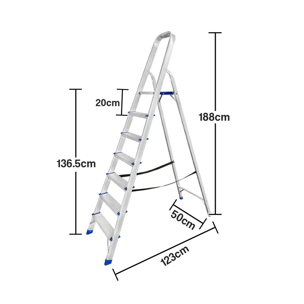 GROVIA Aluminium Step Ladder with Handrail 6/7 Step - Wide Anti-Slip Pedals, Foldable & Space-Saving Design