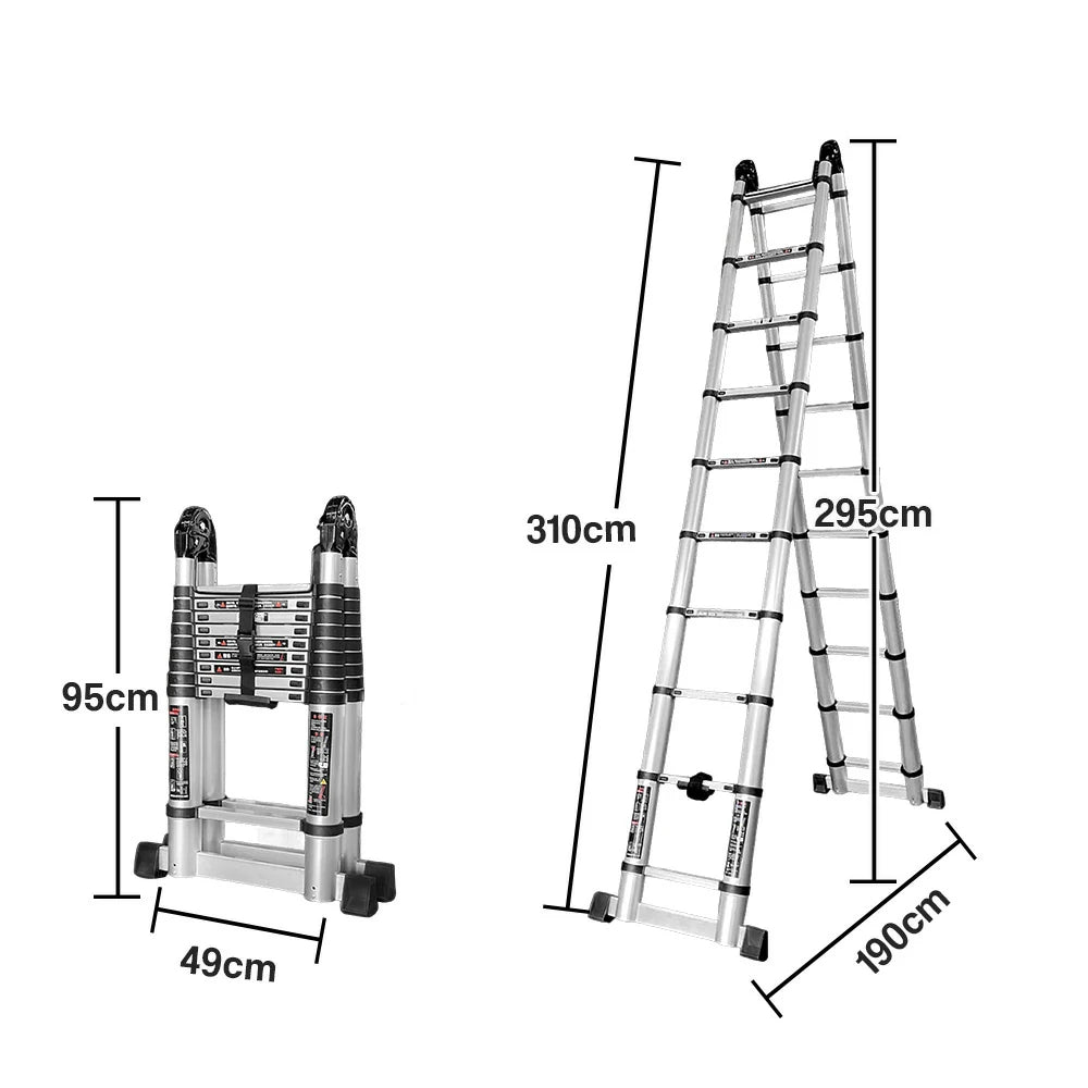 GROVIA Aluminium Multi-Purpose Joint Ladder 8/9/10/11 Step - Heavy-Duty, Anti-Slip, Foldable & Space-Saving Design