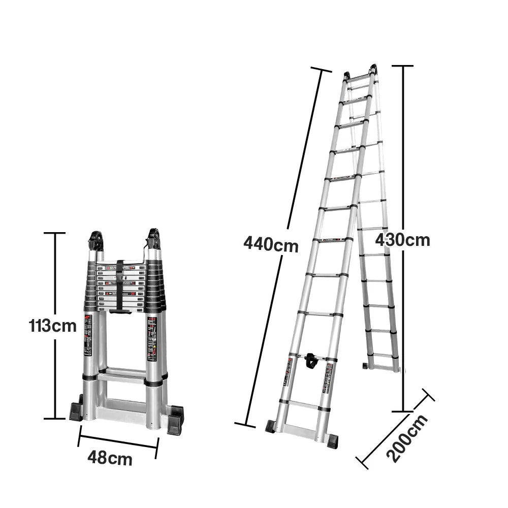GROVIA Aluminium Multi-Purpose Joint Ladder 8/9/10/11 Step - Heavy-Duty, Anti-Slip, Foldable & Space-Saving Design