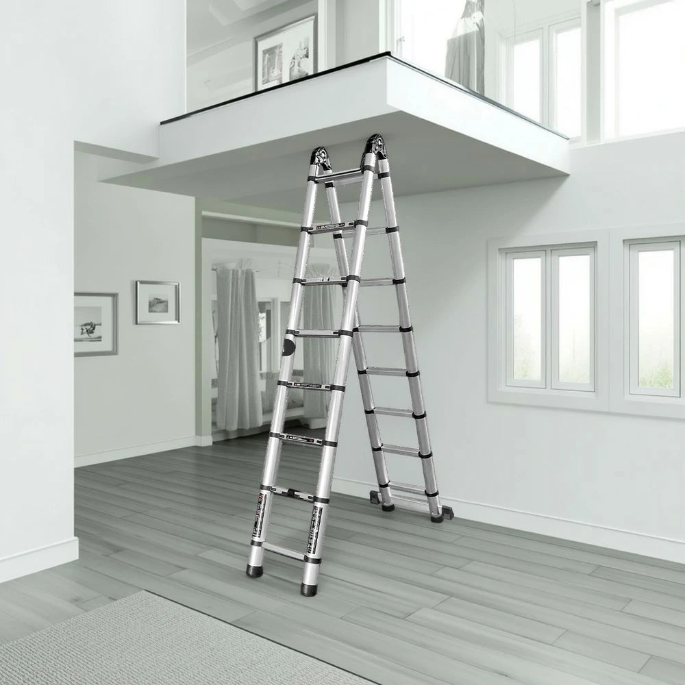 GROVIA Aluminium Multi-Purpose Joint Ladder 8/9/10/11 Step - Heavy-Duty, Anti-Slip, Foldable & Space-Saving Design
