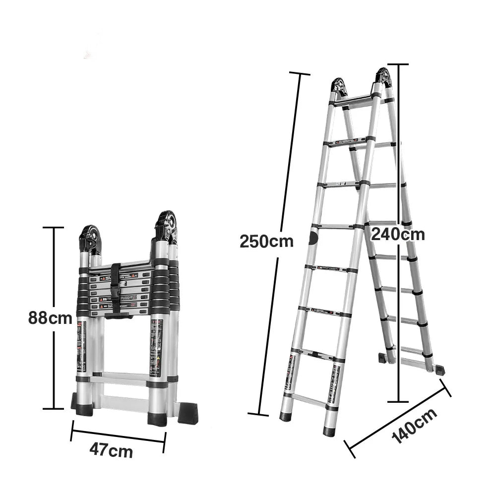 GROVIA Aluminium Multi-Purpose Joint Ladder 8/9/10/11 Step - Heavy-Duty, Anti-Slip, Foldable & Space-Saving Design