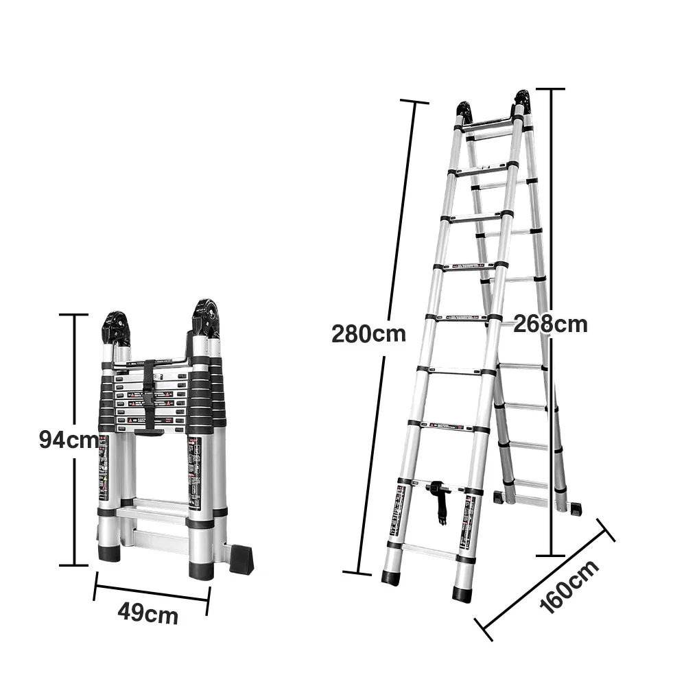 GROVIA Aluminium Multi-Purpose Joint Ladder 8/9/10/11 Step - Heavy-Duty, Anti-Slip, Foldable & Space-Saving Design