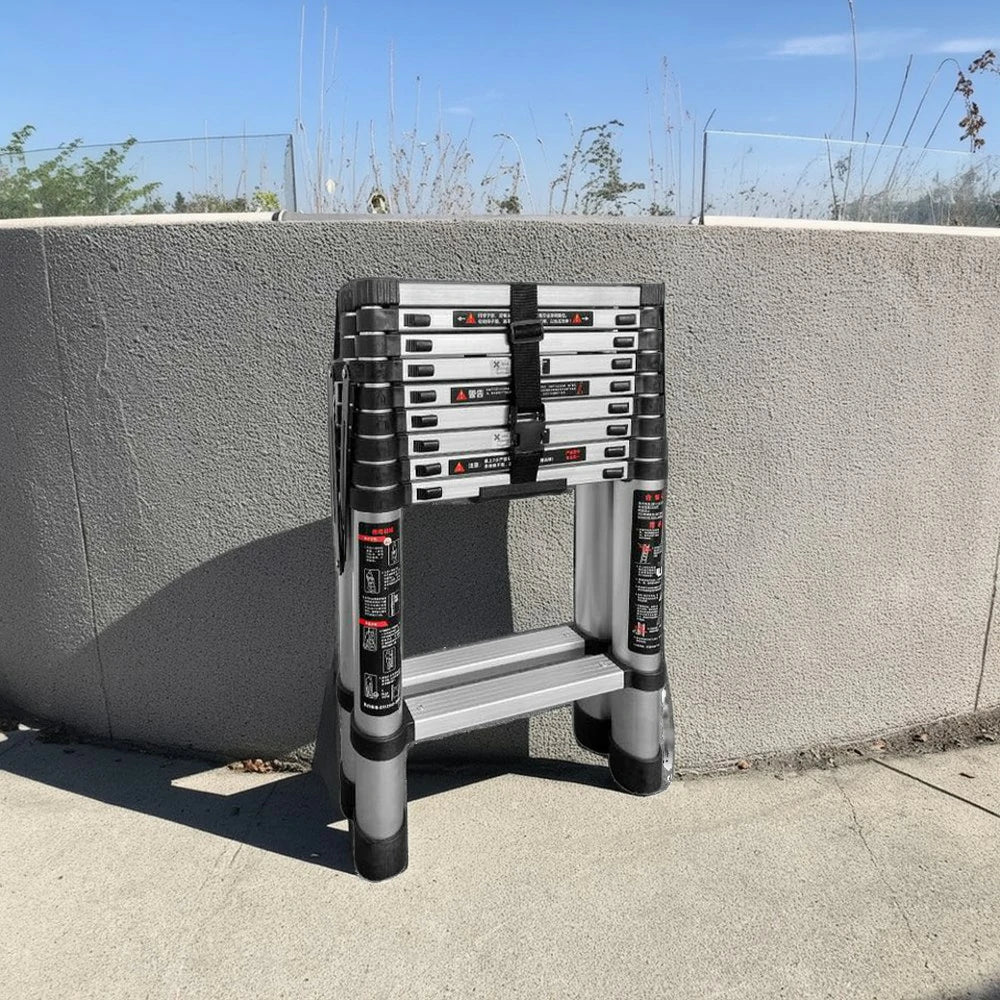 GROVIA Aluminium A-Frame Telescopic Ladder 10/11/12 Step - Heavy-Duty, Anti-Slip, Foldable & Space-Saving Design