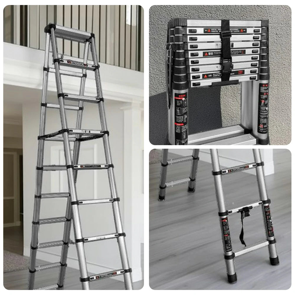 GROVIA Aluminium A-Frame Telescopic Ladder 10/11/12 Step - Heavy-Duty, Anti-Slip, Foldable & Space-Saving Design