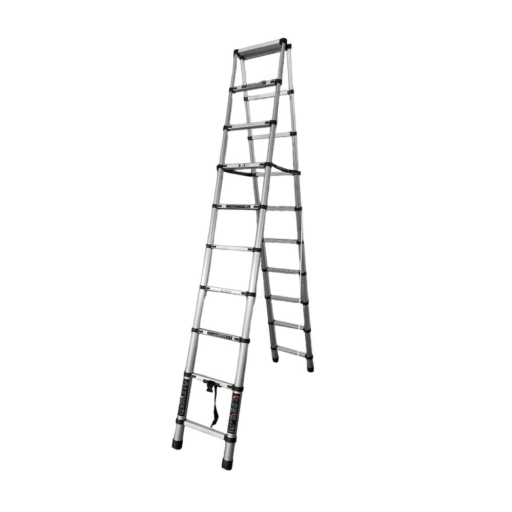 GROVIA Aluminium A-Frame Telescopic Ladder 10/11/12 Step - Heavy-Duty, Anti-Slip, Foldable & Space-Saving Design