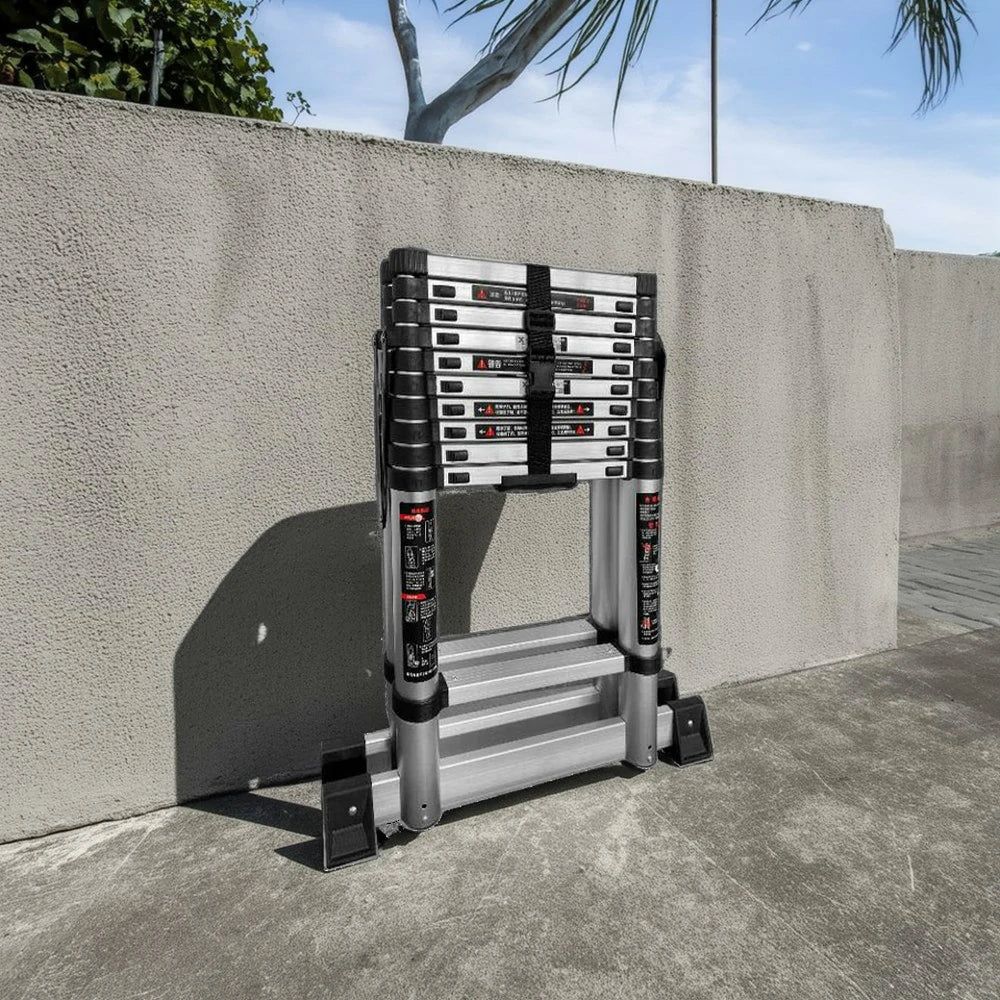 GROVIA Aluminium A-Frame Telescopic Ladder 10/11/12 Step - Heavy-Duty, Anti-Slip, Foldable & Space-Saving Design