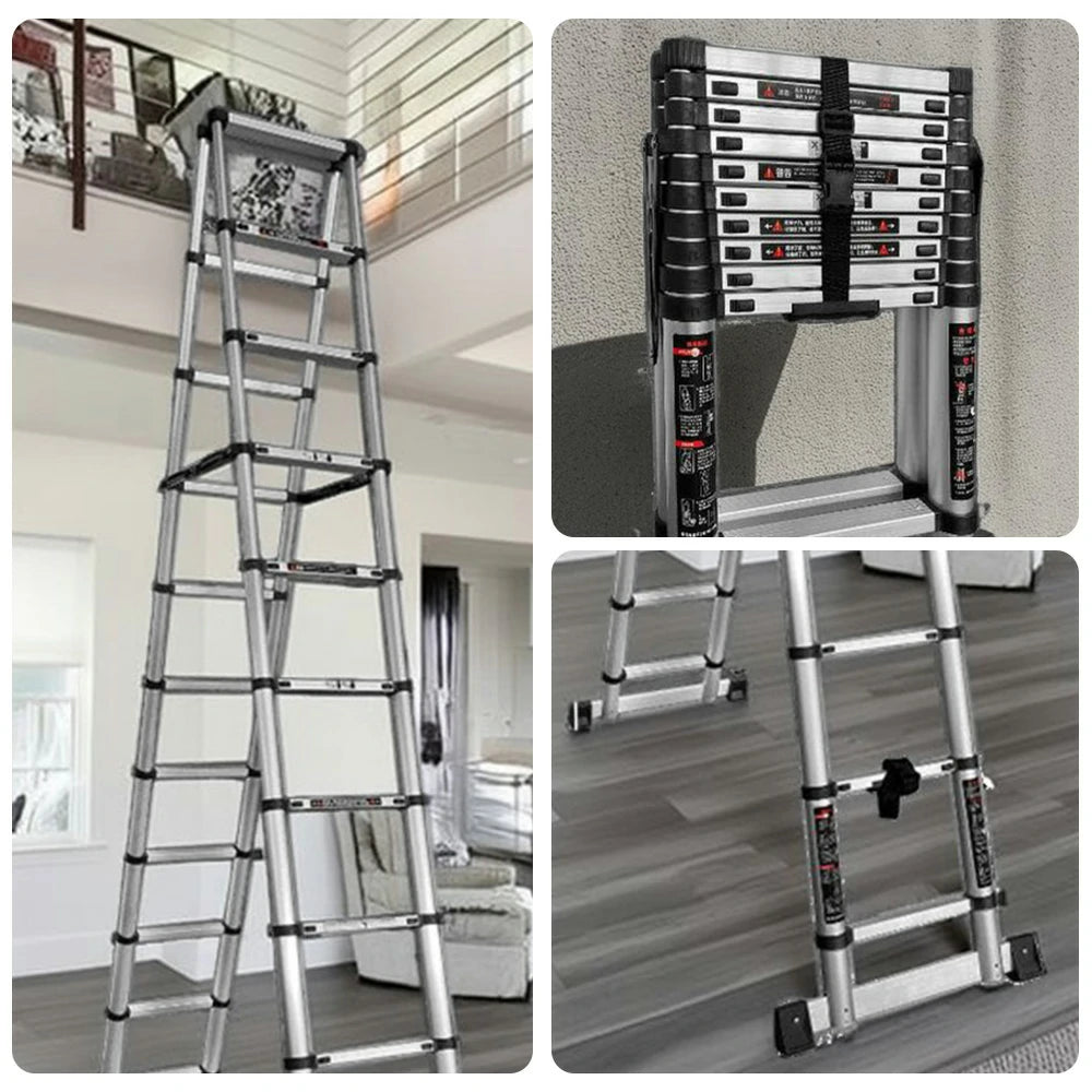 GROVIA Aluminium A-Frame Telescopic Ladder 10/11/12 Step - Heavy-Duty, Anti-Slip, Foldable & Space-Saving Design