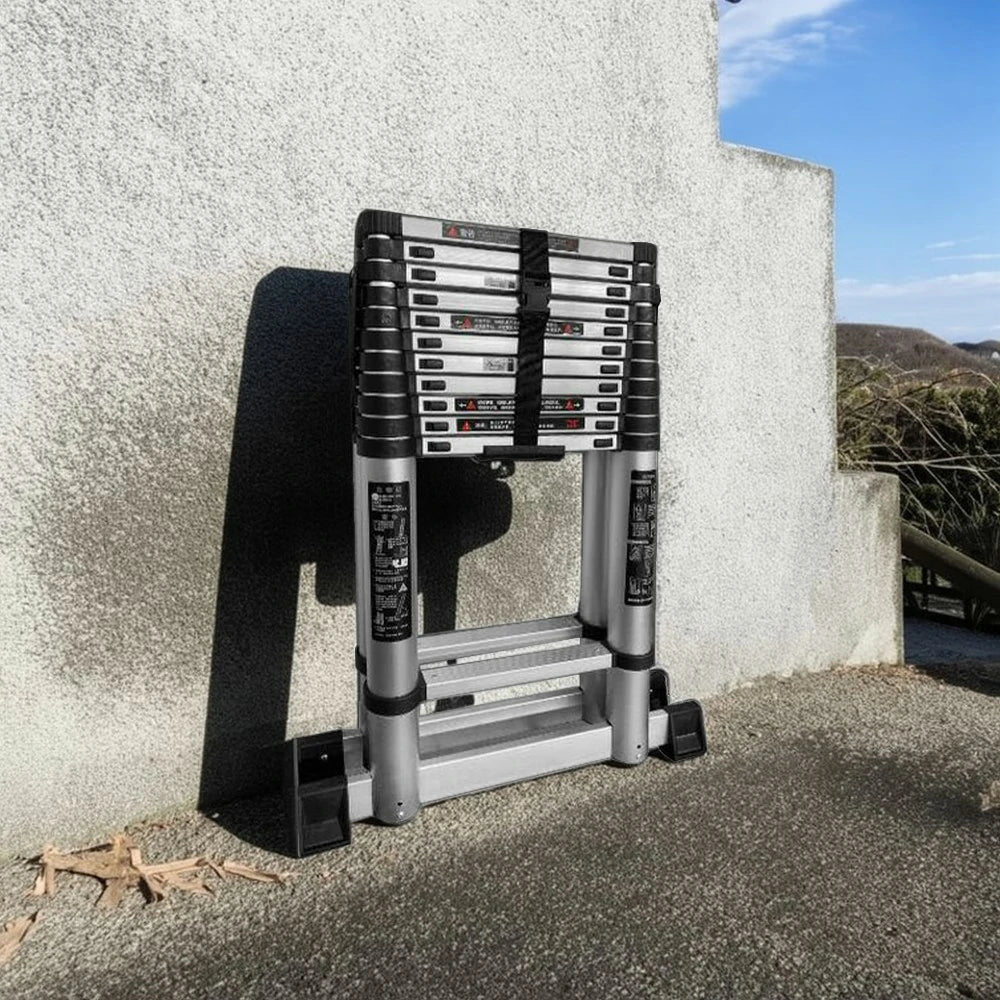 GROVIA Aluminium A-Frame Telescopic Ladder 10/11/12 Step - Heavy-Duty, Anti-Slip, Foldable & Space-Saving Design