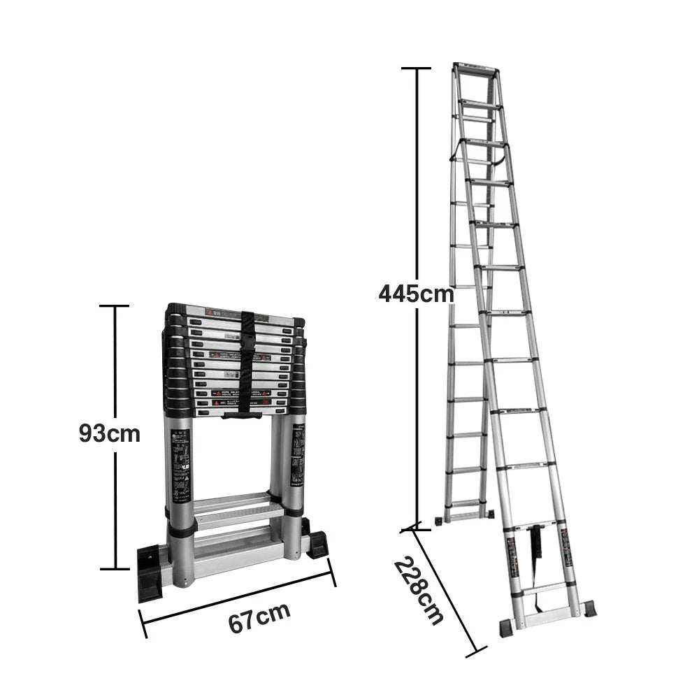 GROVIA Aluminium A-Frame Telescopic Ladder 10/11/12 Step - Heavy-Duty, Anti-Slip, Foldable & Space-Saving Design