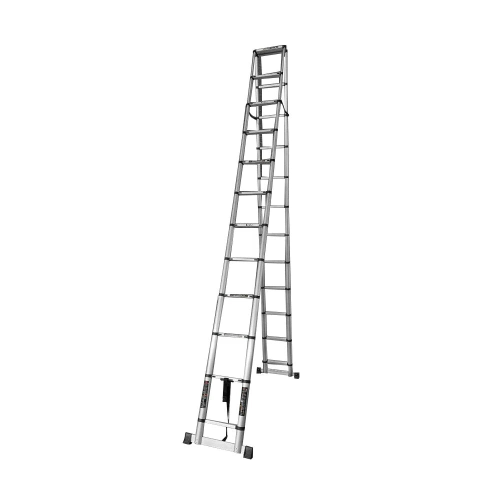 GROVIA Aluminium A-Frame Telescopic Ladder 10/11/12 Step - Heavy-Duty, Anti-Slip, Foldable & Space-Saving Design