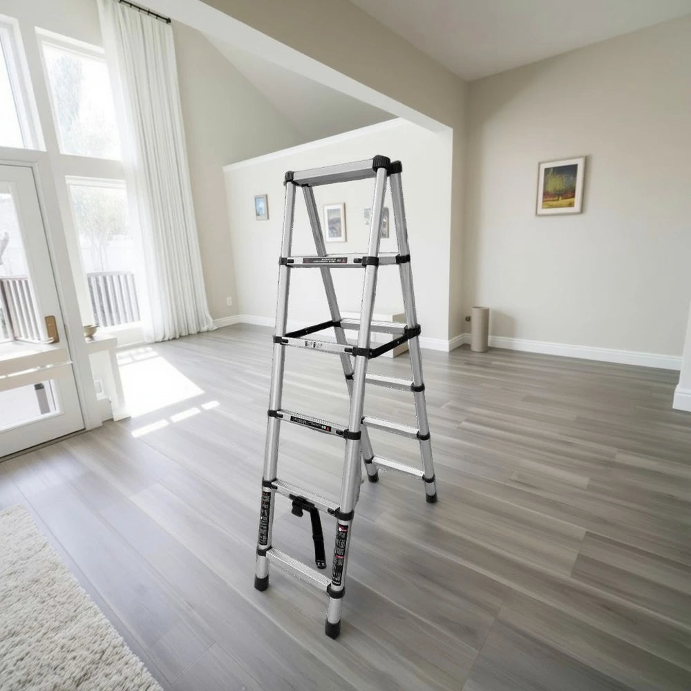 GROVIA Aluminium A-Frame Telescopic Ladder 6/7/9 Step - Heavy-Duty, Anti-Slip, Foldable & Space-Saving Design