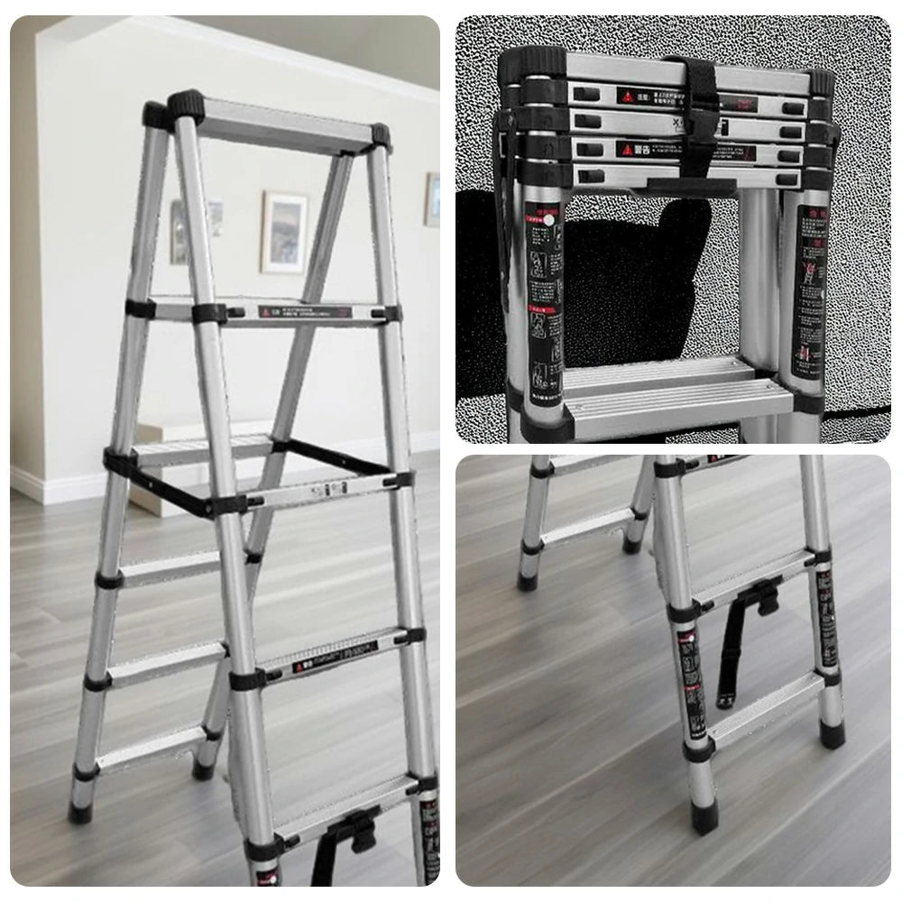GROVIA Aluminium A-Frame Telescopic Ladder 6/7/9 Step - Heavy-Duty, Anti-Slip, Foldable & Space-Saving Design
