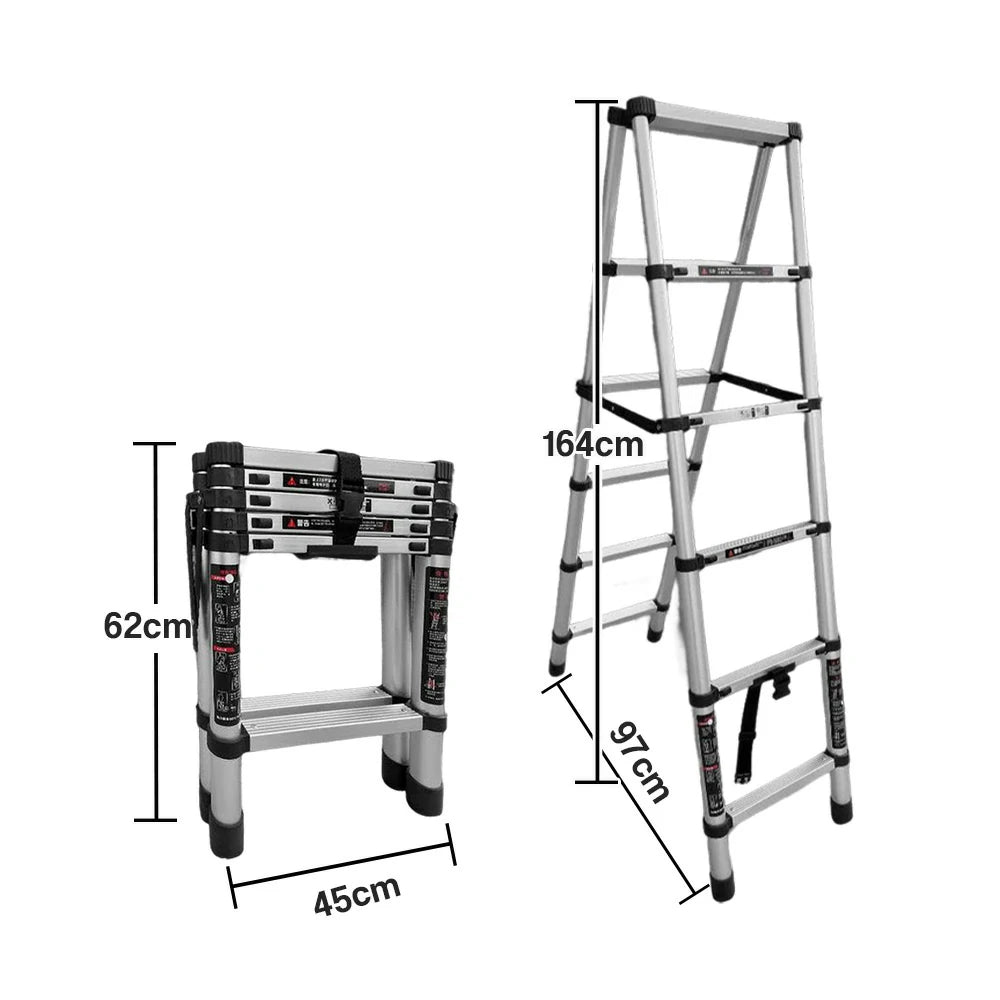 GROVIA Aluminium A-Frame Telescopic Ladder 6/7/9 Step - Heavy-Duty, Anti-Slip, Foldable & Space-Saving Design