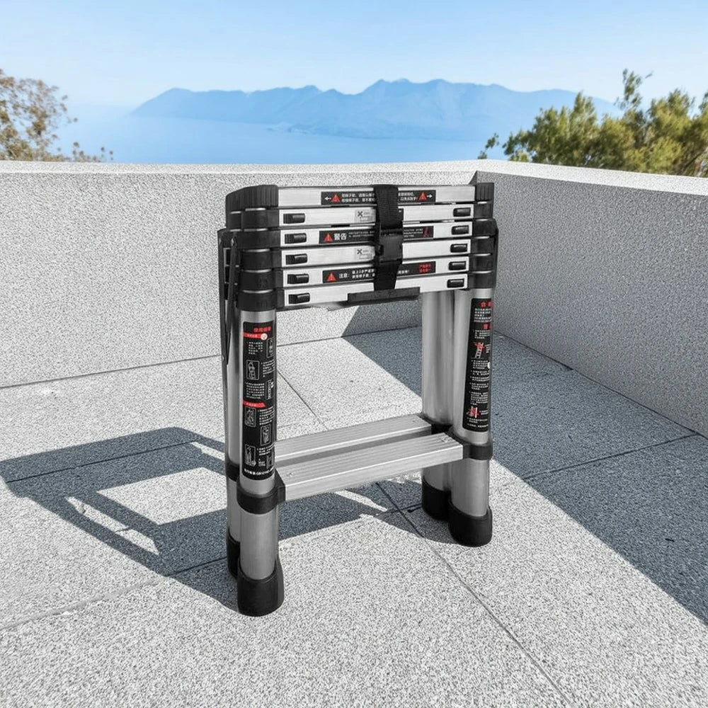 GROVIA Aluminium A-Frame Telescopic Ladder 6/7/9 Step - Heavy-Duty, Anti-Slip, Foldable & Space-Saving Design