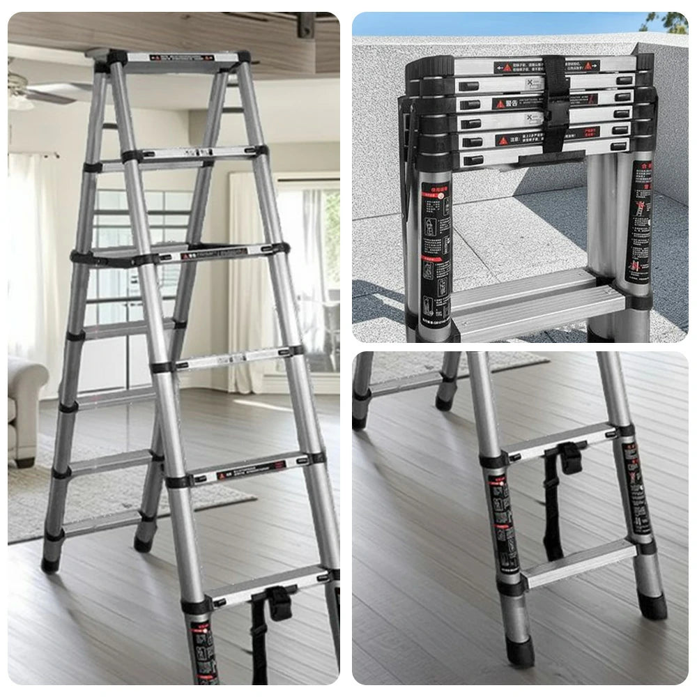 GROVIA Aluminium A-Frame Telescopic Ladder 6/7/9 Step - Heavy-Duty, Anti-Slip, Foldable & Space-Saving Design