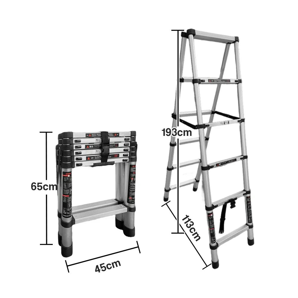 GROVIA Aluminium A-Frame Telescopic Ladder 6/7/9 Step - Heavy-Duty, Anti-Slip, Foldable & Space-Saving Design