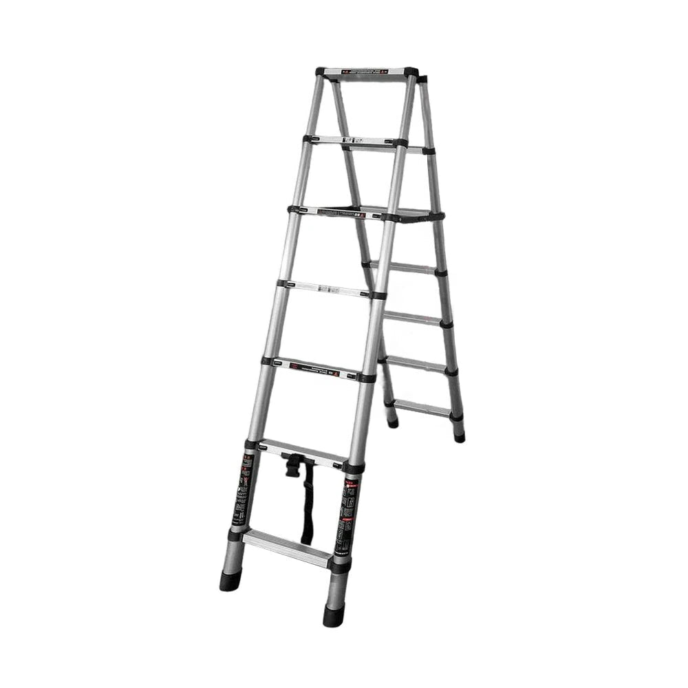 GROVIA Aluminium A-Frame Telescopic Ladder 6/7/9 Step - Heavy-Duty, Anti-Slip, Foldable & Space-Saving Design