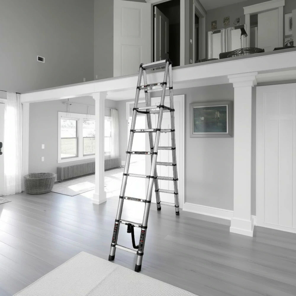 GROVIA Aluminium A-Frame Telescopic Ladder 6/7/9 Step - Heavy-Duty, Anti-Slip, Foldable & Space-Saving Design