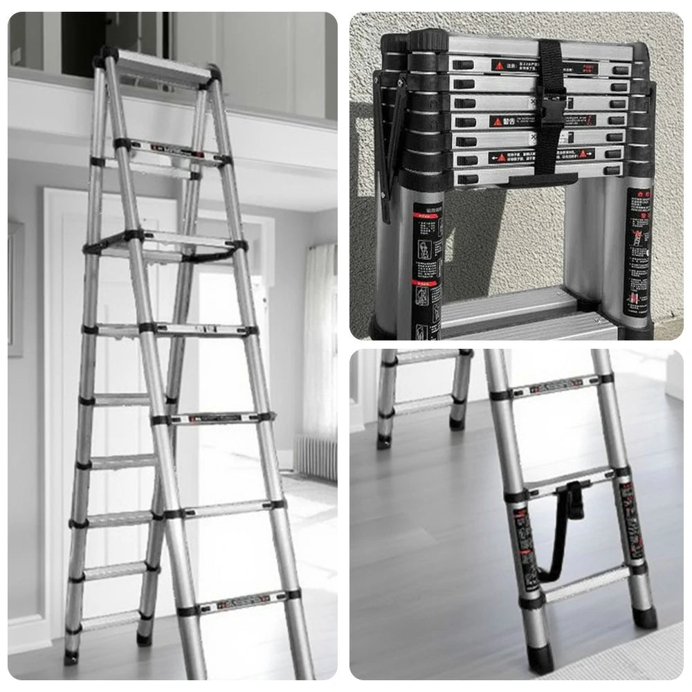 GROVIA Aluminium A-Frame Telescopic Ladder 6/7/9 Step - Heavy-Duty, Anti-Slip, Foldable & Space-Saving Design