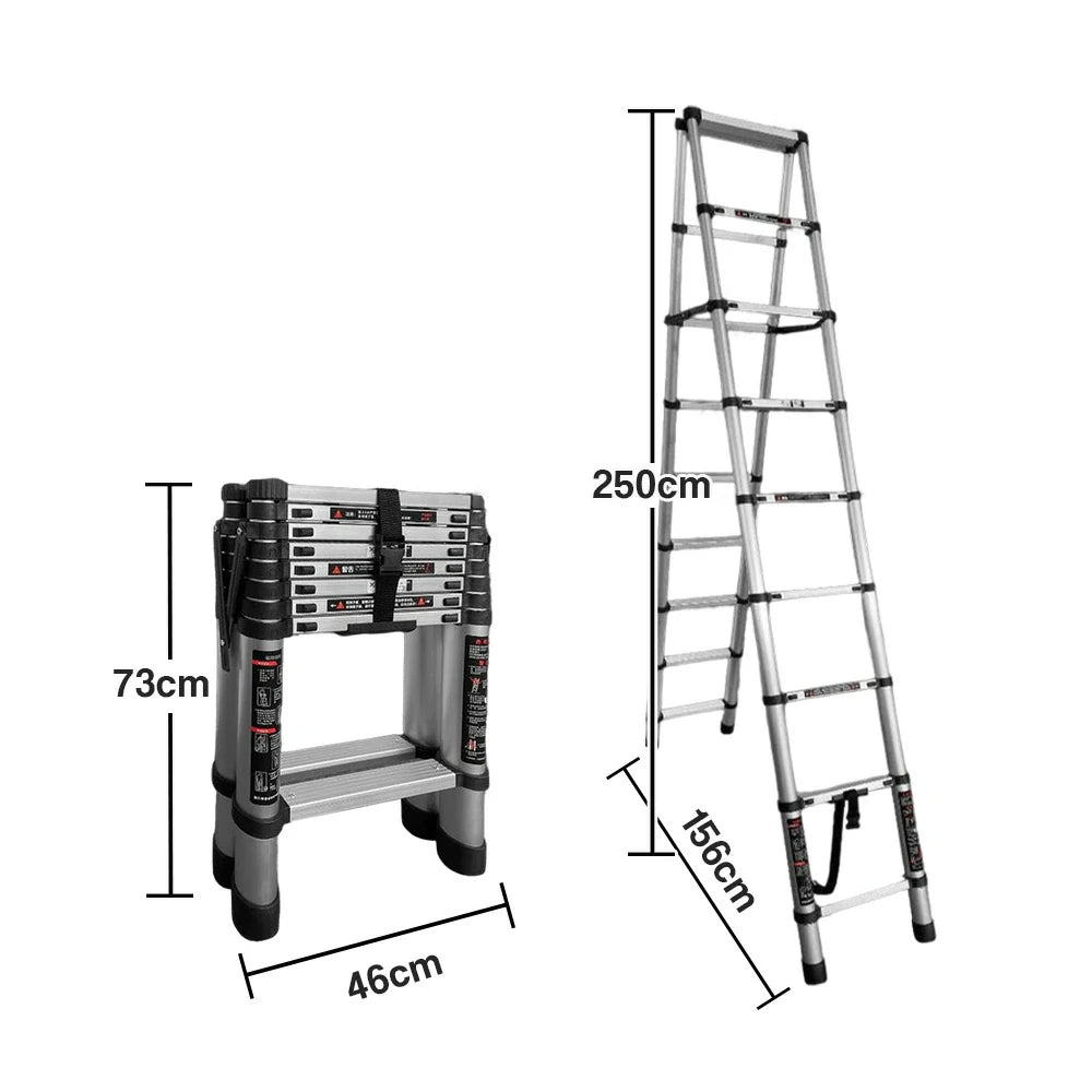 GROVIA Aluminium A-Frame Telescopic Ladder 6/7/9 Step - Heavy-Duty, Anti-Slip, Foldable & Space-Saving Design