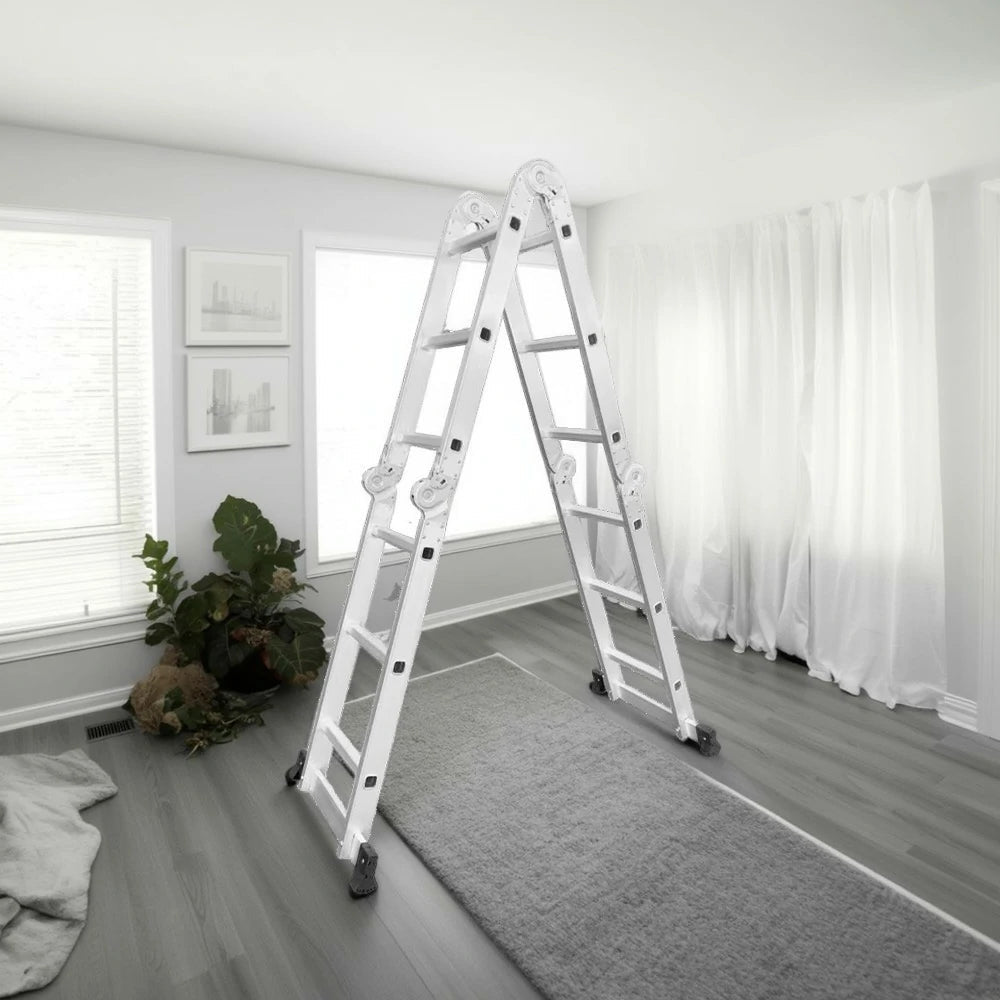 GROVIA 6-Step Dual-Use Folding Ladder Heavy-Duty Aluminum with Auto-Lock System & Wide Non-Slip Feet