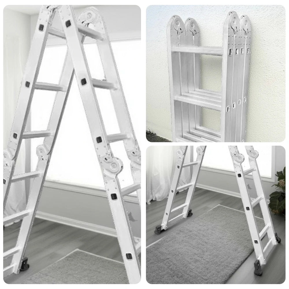 GROVIA 6-Step Dual-Use Folding Ladder Heavy-Duty Aluminum with Auto-Lock System & Wide Non-Slip Feet