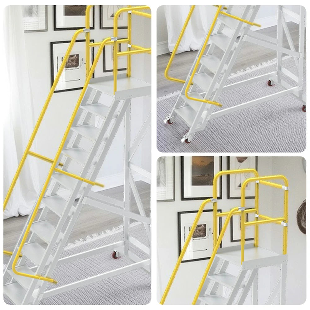 GROVIA Aluminium Platform Ladder 8/10/12 Step - Heavy-Duty Safety Rail, Anti-Slip Steps & Lockable Wheels